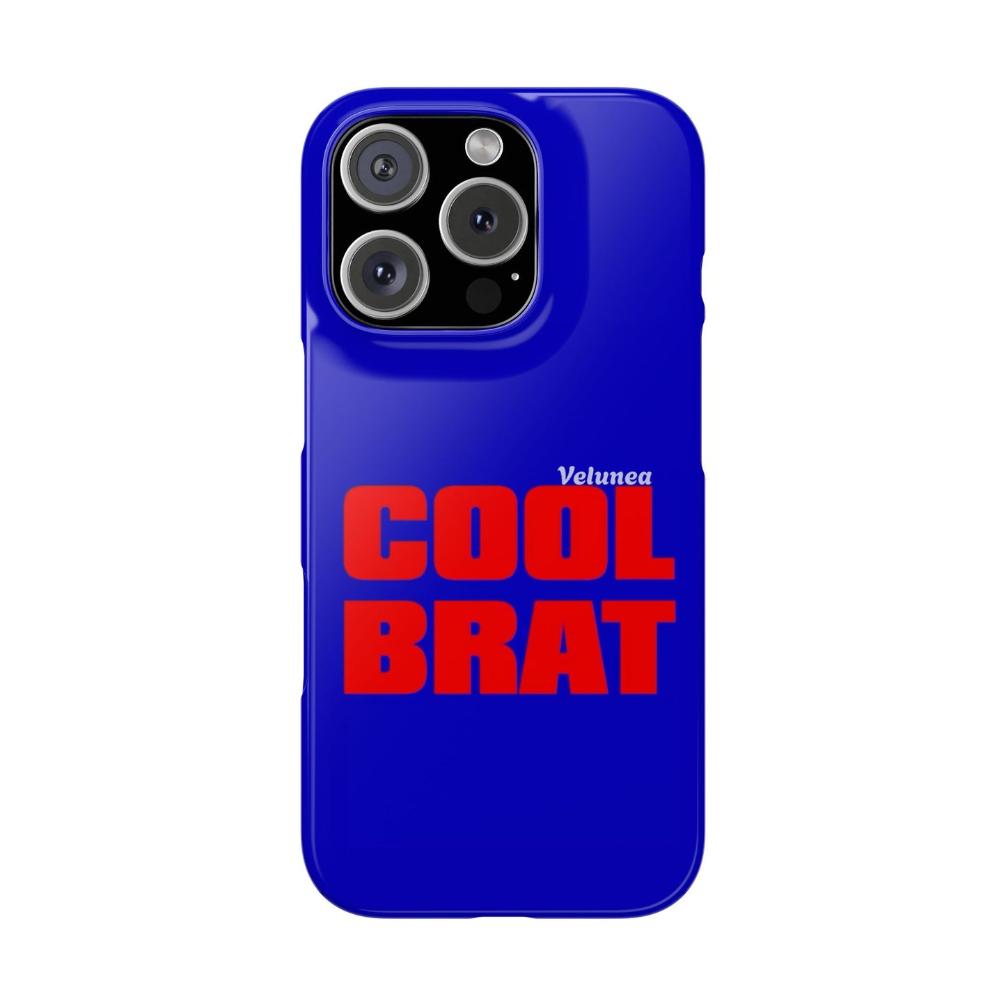 Cool Brat – Bold Red Typography on Royal Blue