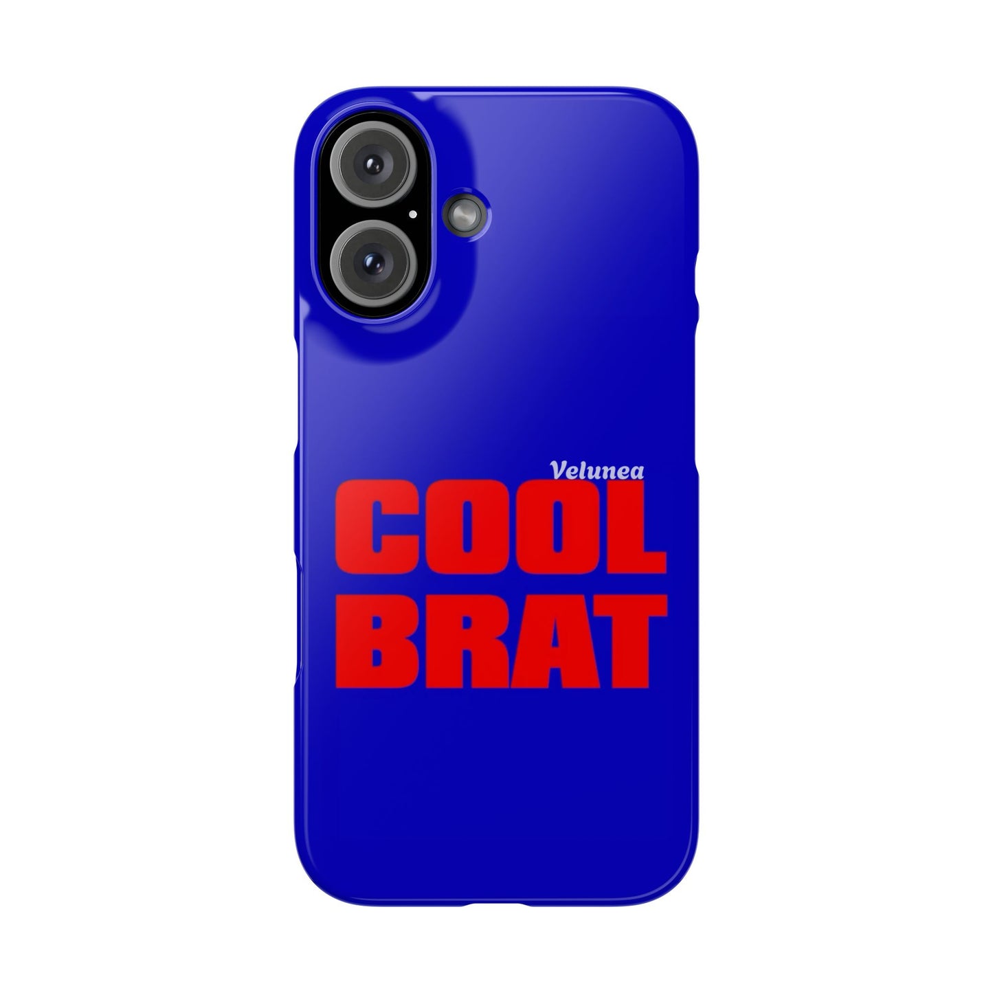 Cool Brat – Bold Red Typography on Royal Blue