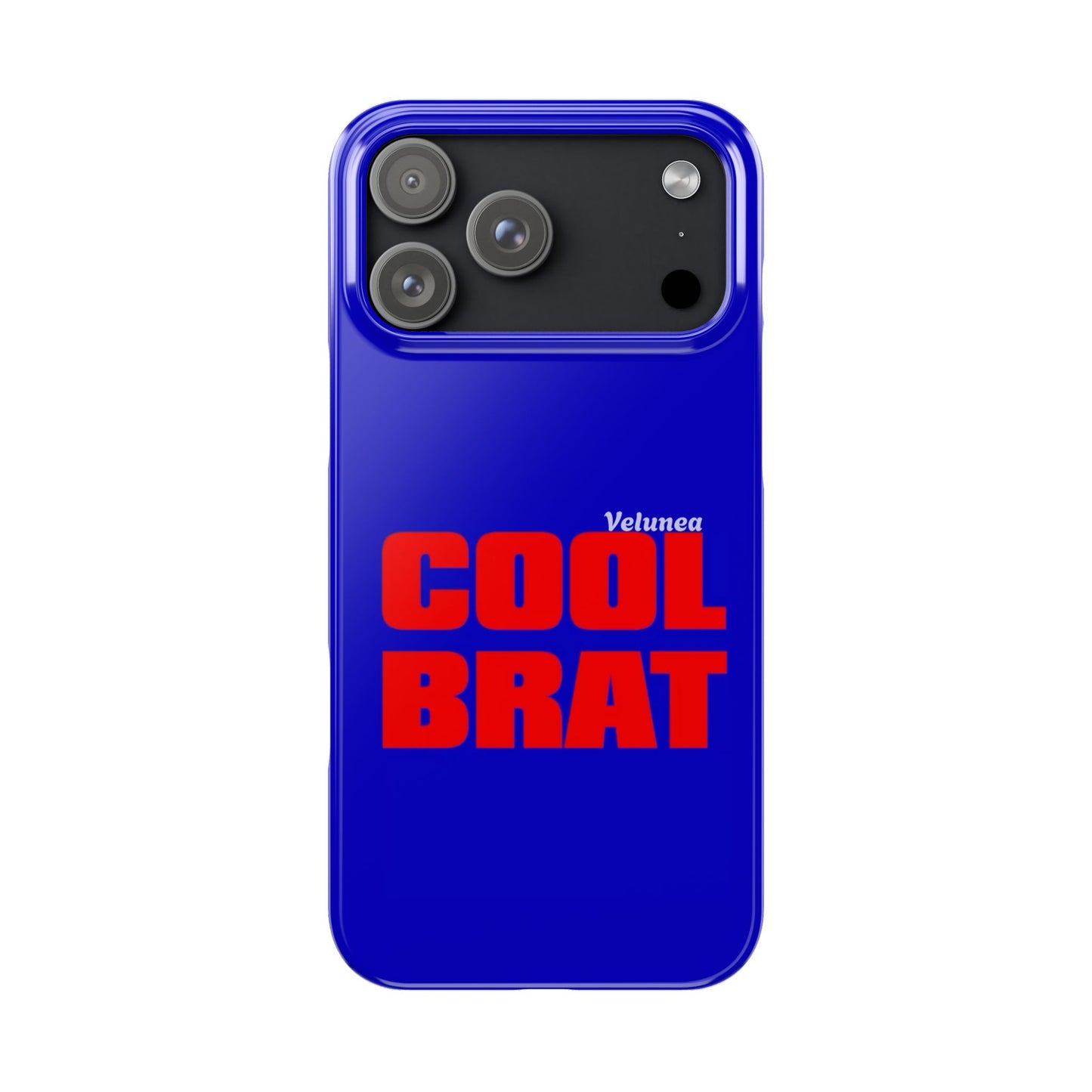 Cool Brat – Bold Red Typography on Royal Blue