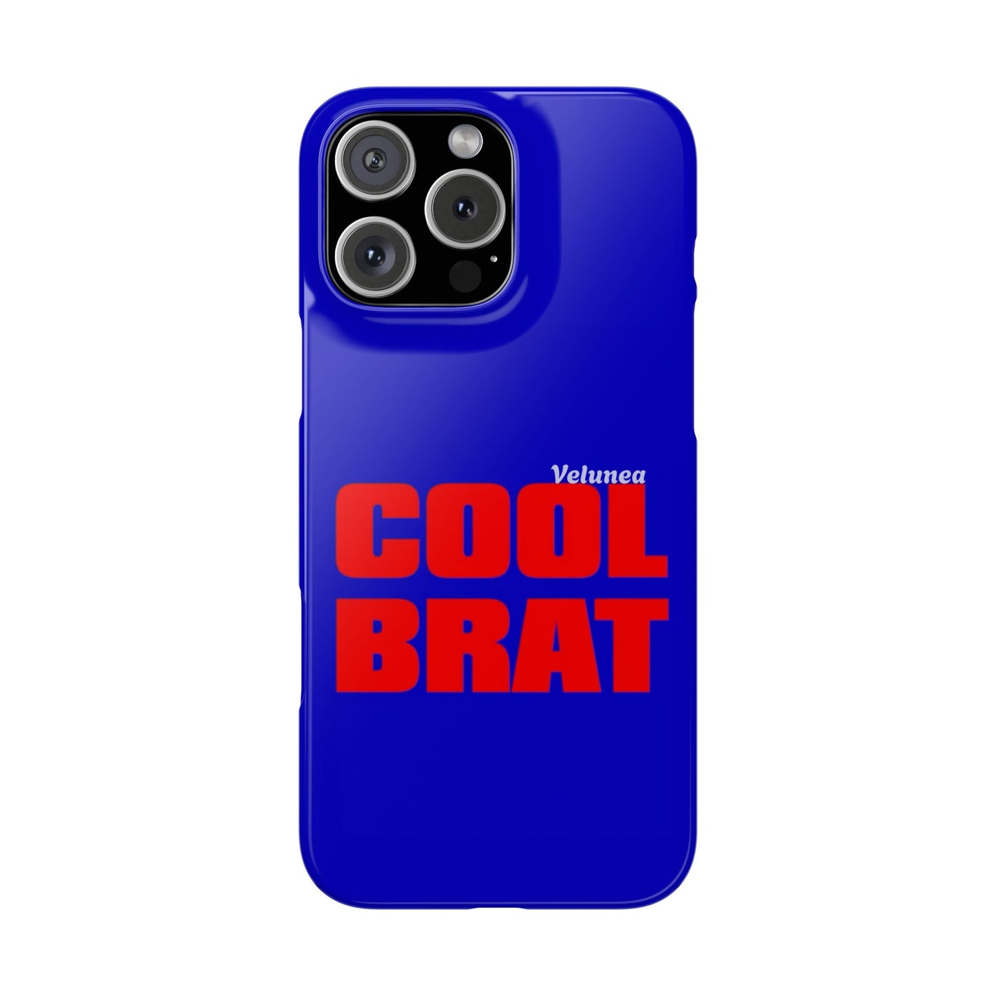 Cool Brat – Bold Red Typography on Royal Blue