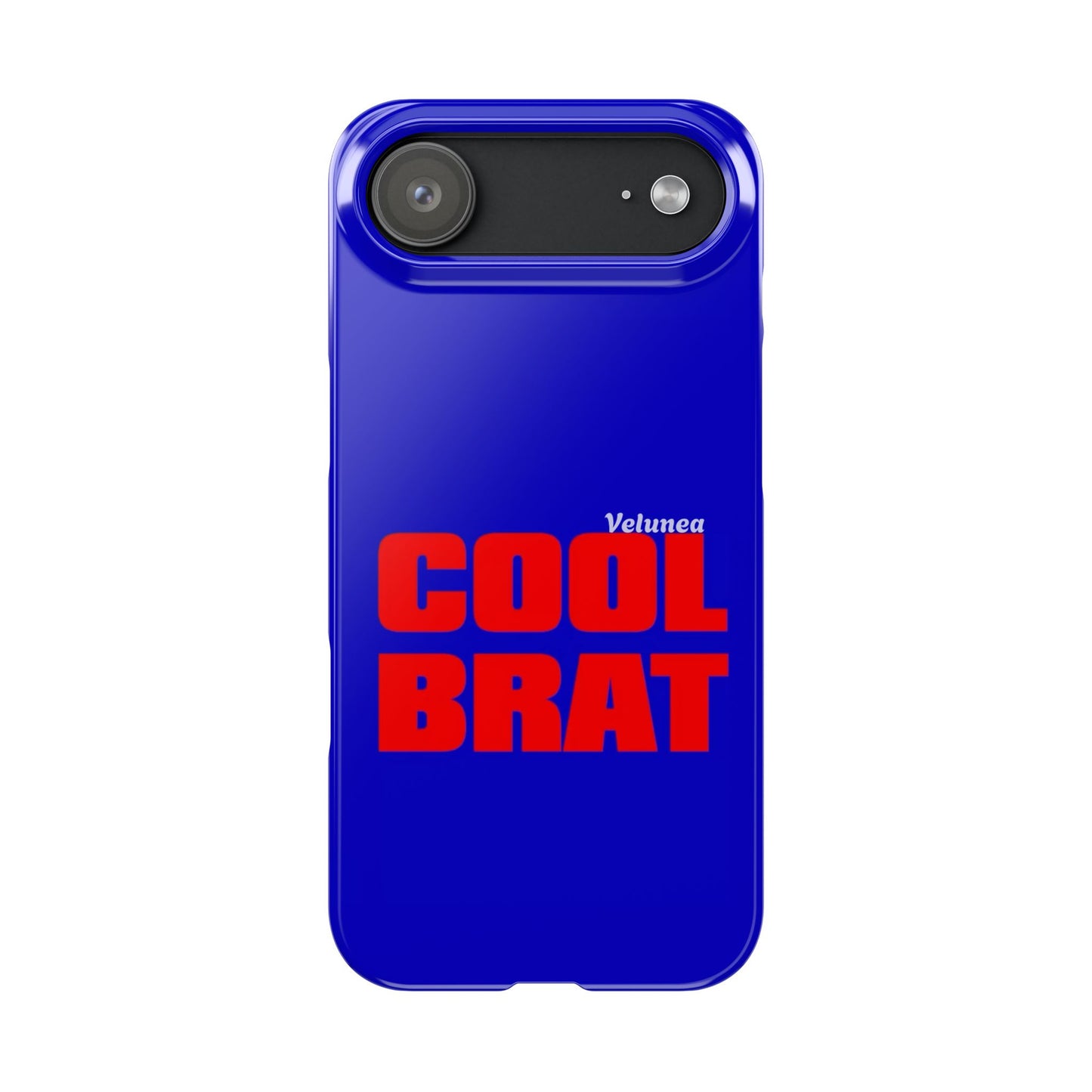 Cool Brat – Bold Red Typography on Royal Blue