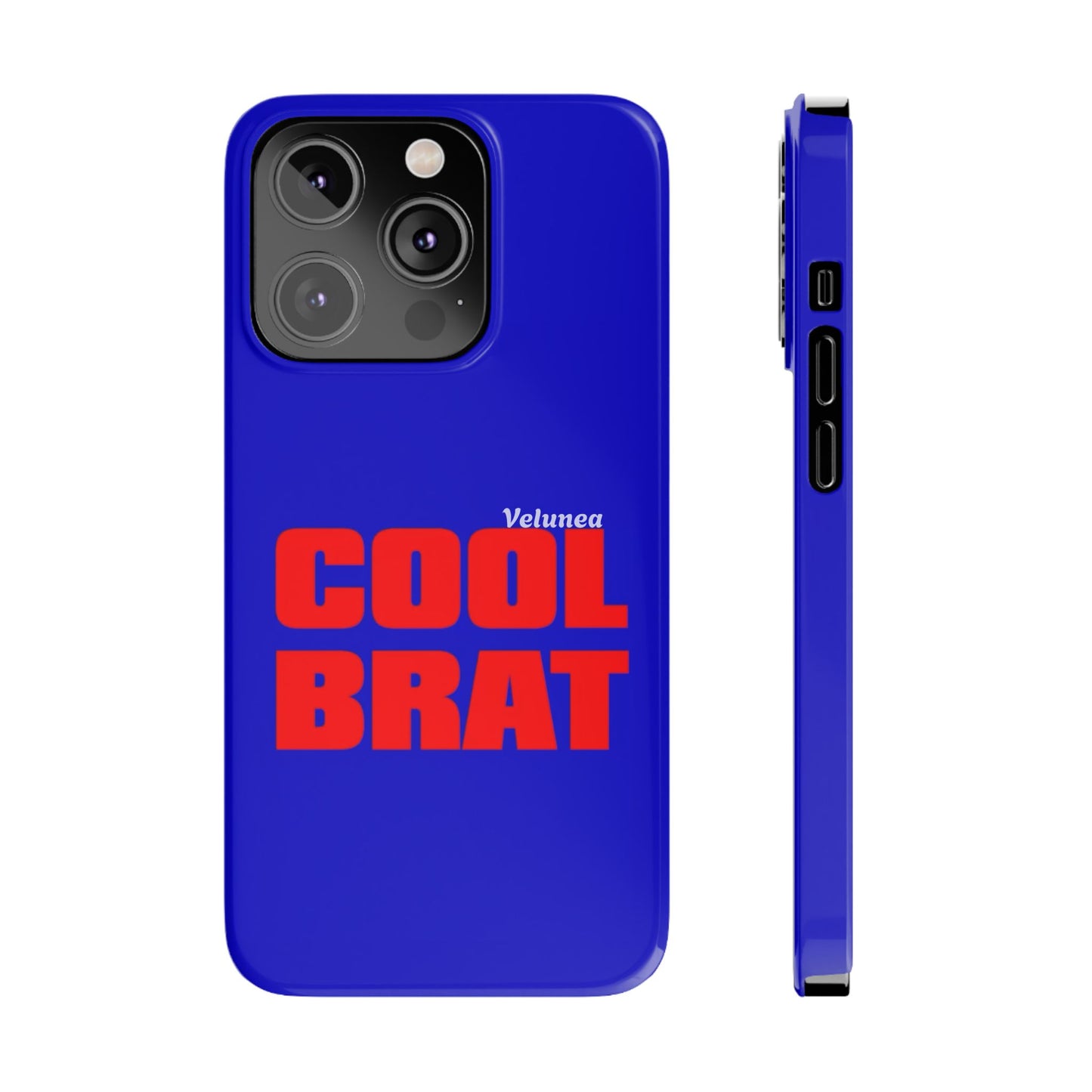 Cool Brat – Bold Red Typography on Royal Blue