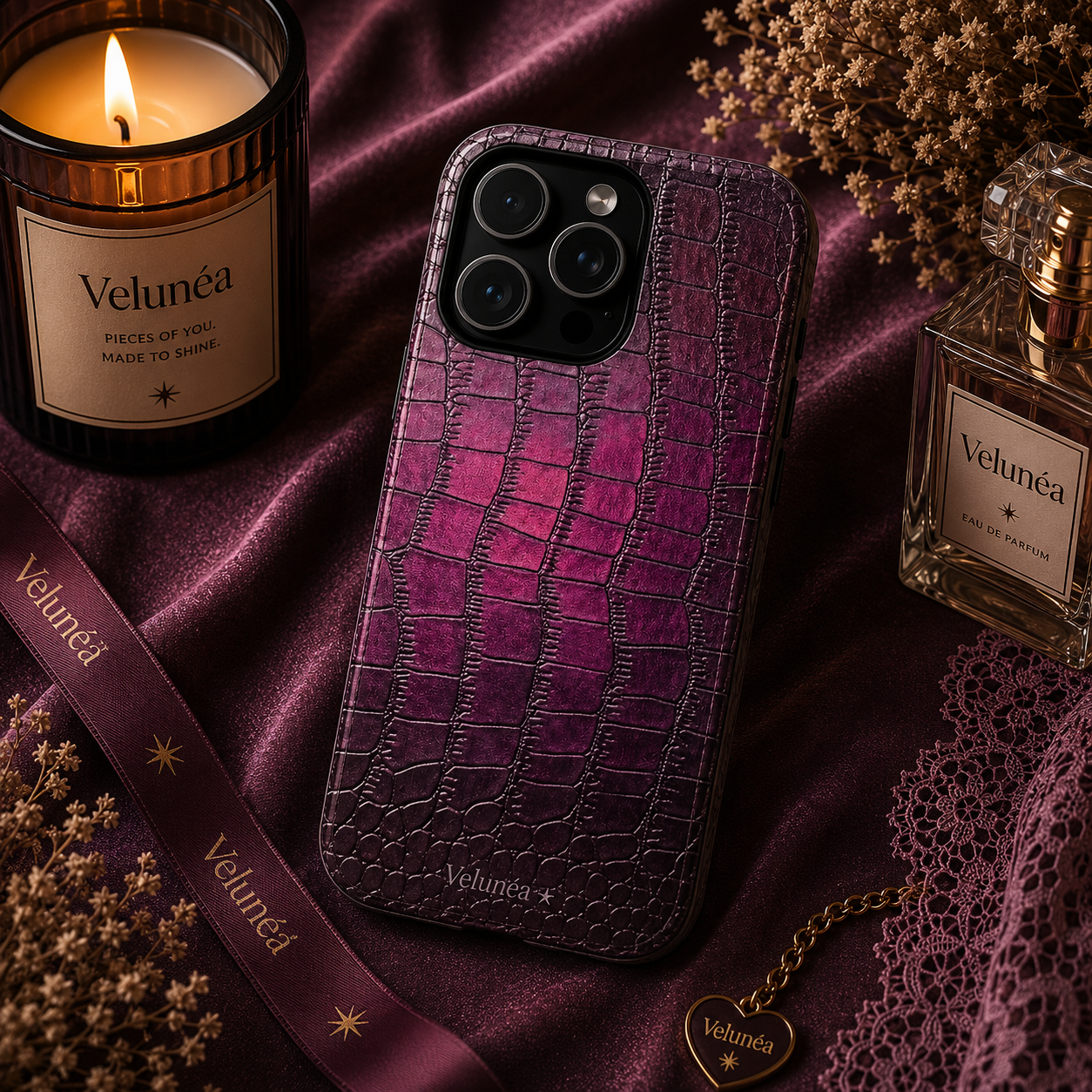 Velunéa Amethyst Croc Case – Glossy Purple Luxe iPhone Case
