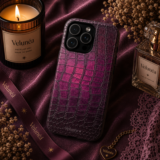 Velunéa Amethyst Croc Case – Glossy Purple Luxe iPhone Case